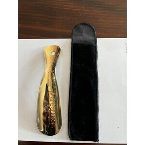 Sebago Polished Solid Brass Vintage Shoe Horn With Black Velvet Storage Pouch